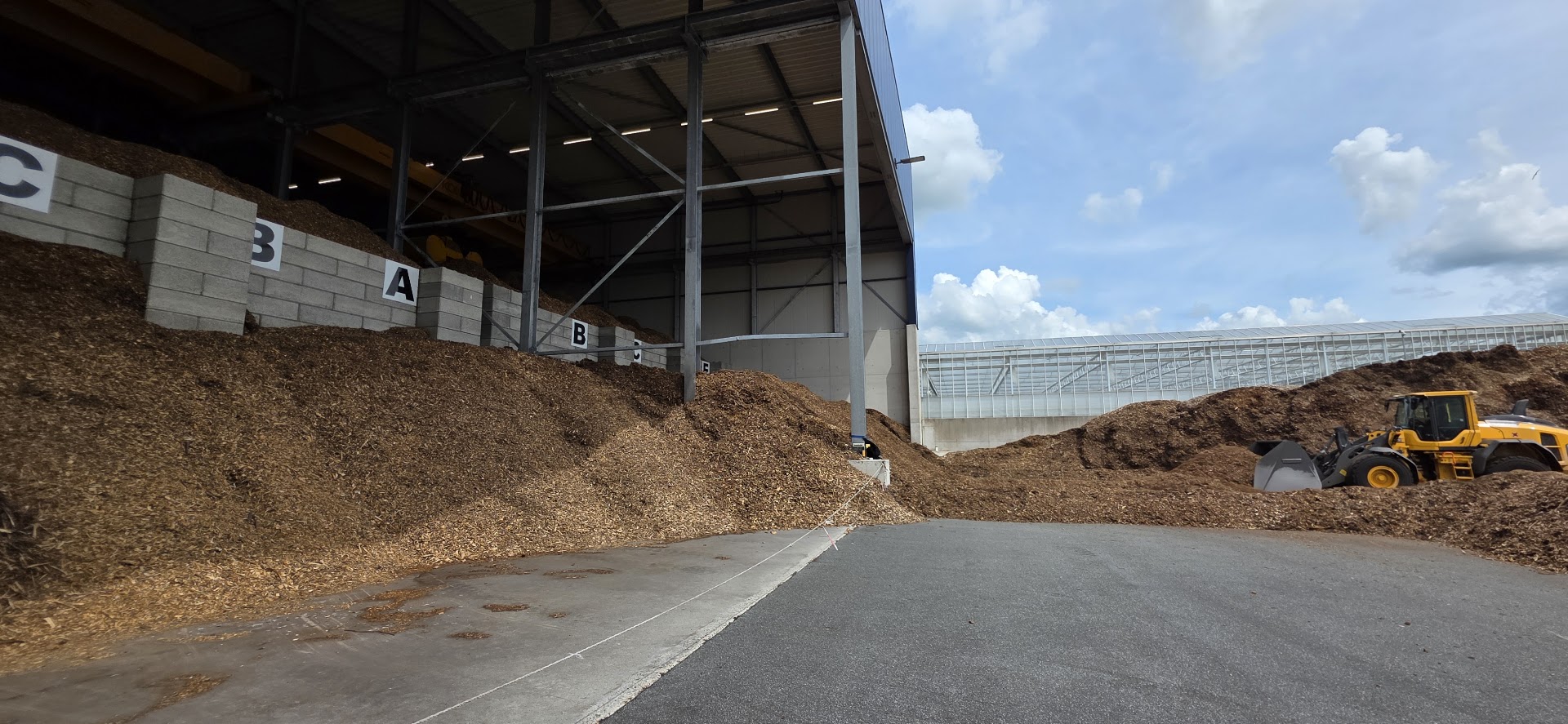 Commercial wood chip stored in a biomass fuel bunker