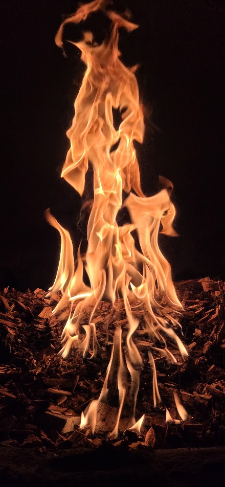 Flame burning over biomass fuel material